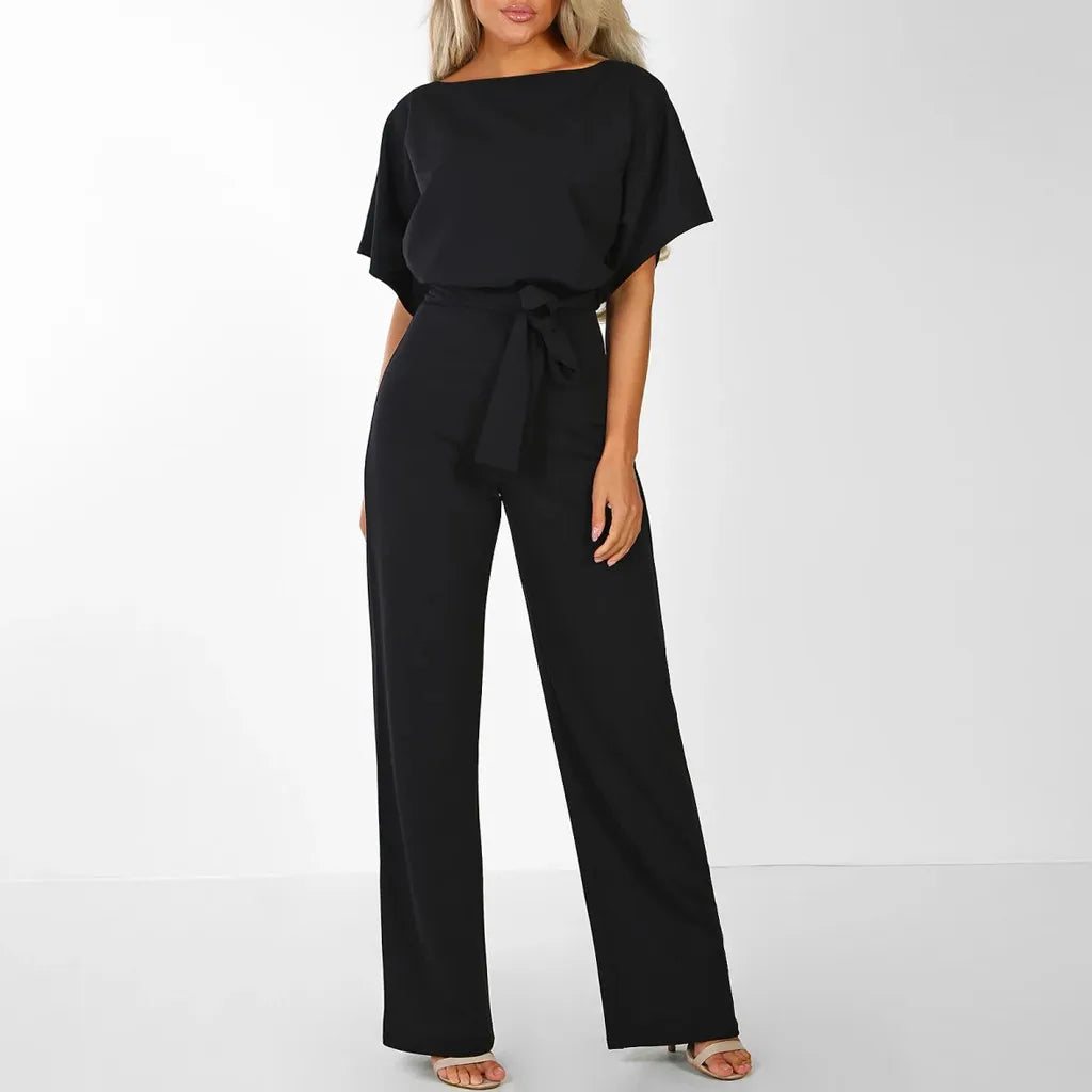 Summer Short Sleeve Elegant Long Wide Leg Pants