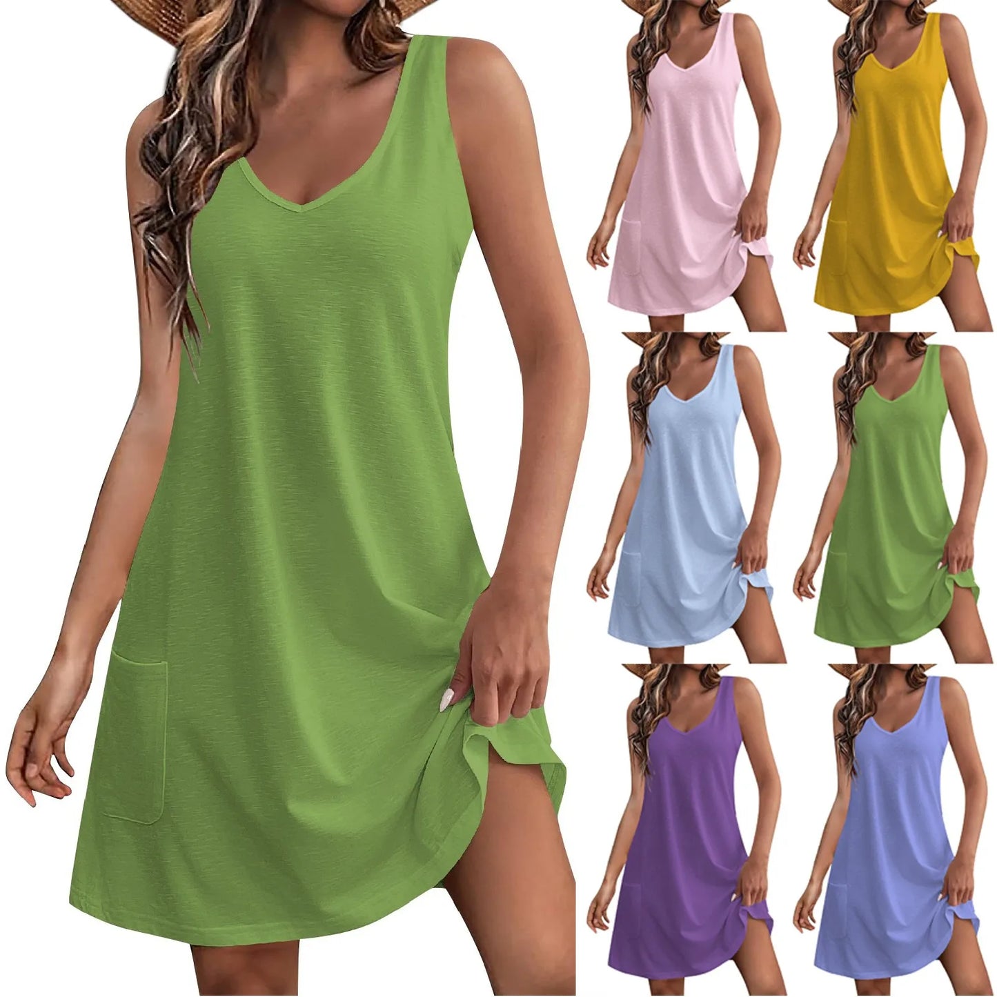 Women'S Summer New Camisole Casual Sundress With Pockets