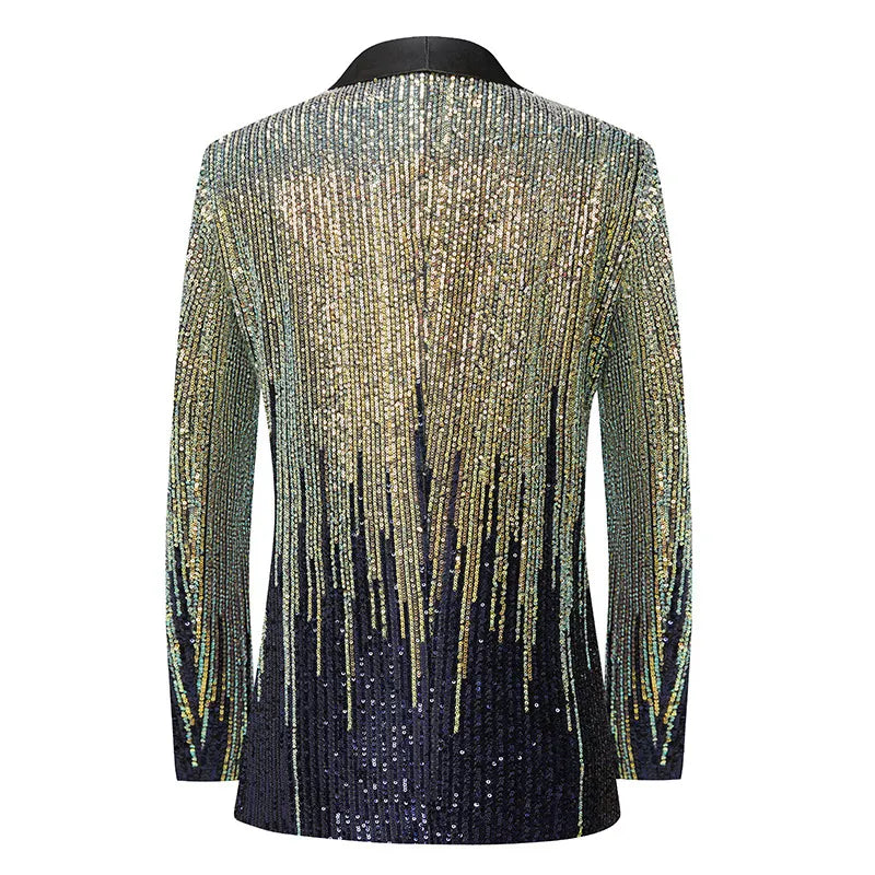 Fashion Men's Jacket Meteor Gradient Sequins Suit Coat Stage Performance Host Wedding (Only Blazer)