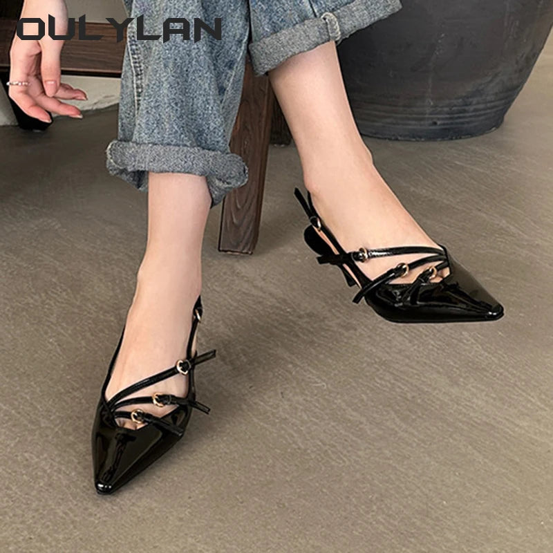 Fashion Design Pointed Thin Heel Belt Buckle Strap Pumps