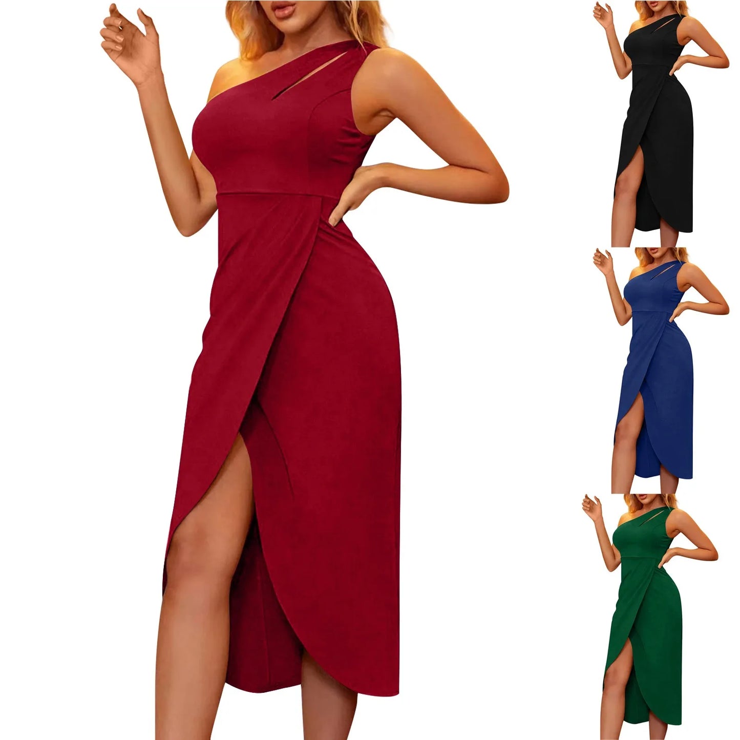 Sexy New High-end One-shoulder Sleeveless Slim-fit Hollow-out Long Dress