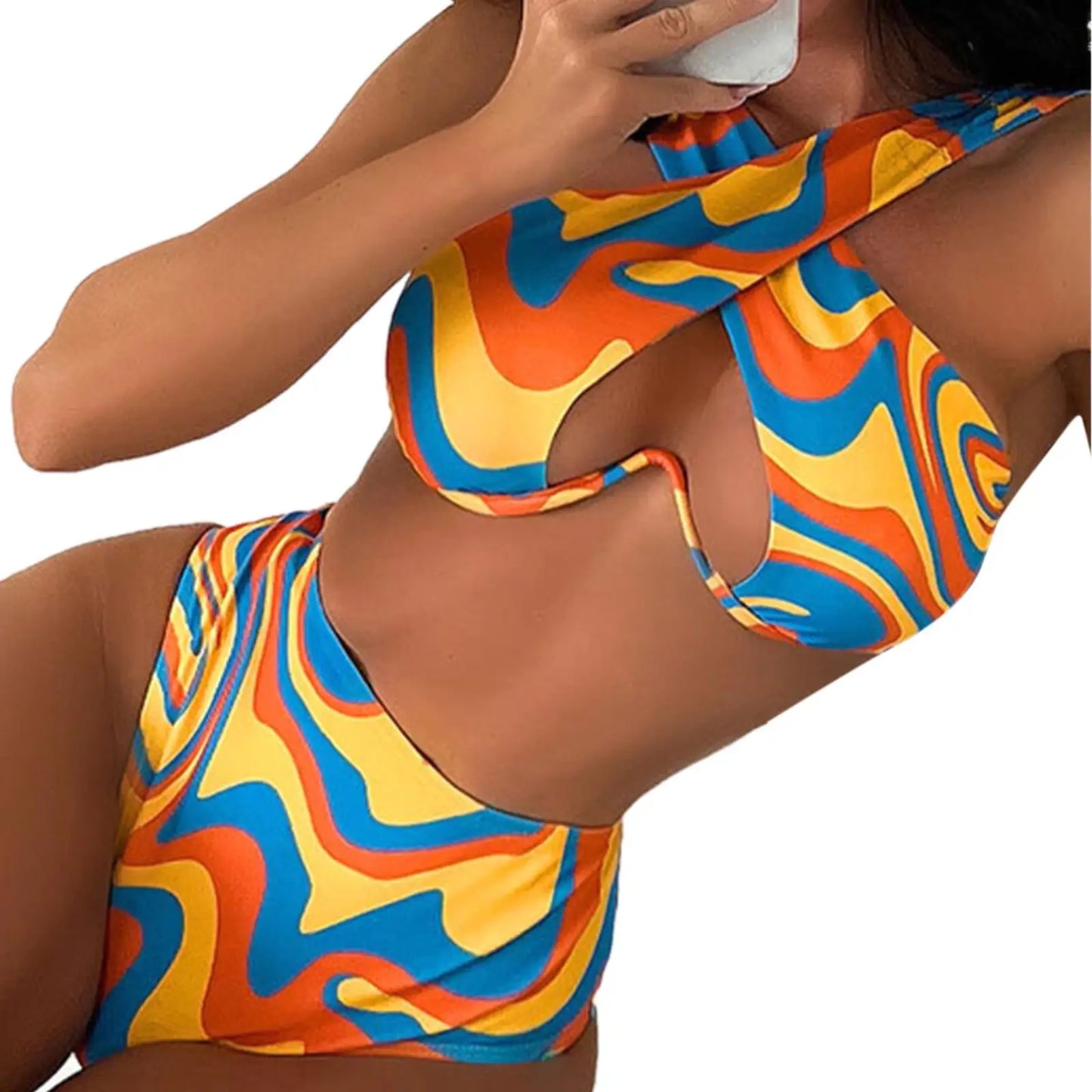 Sexy Summer Fashion Print Hanging Neck Swimsuit