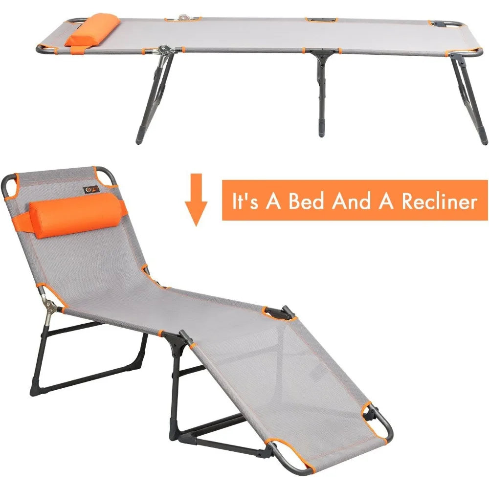 Orange Folding Cot for Sleeping  Lit Camping Gear