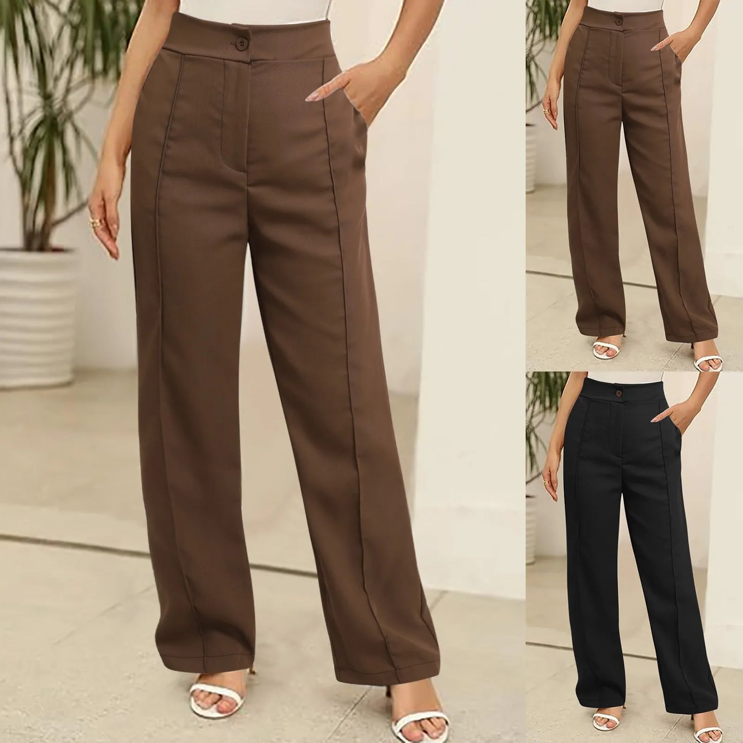 Women's Fashion Plaid Strappy Hem Dress Pants