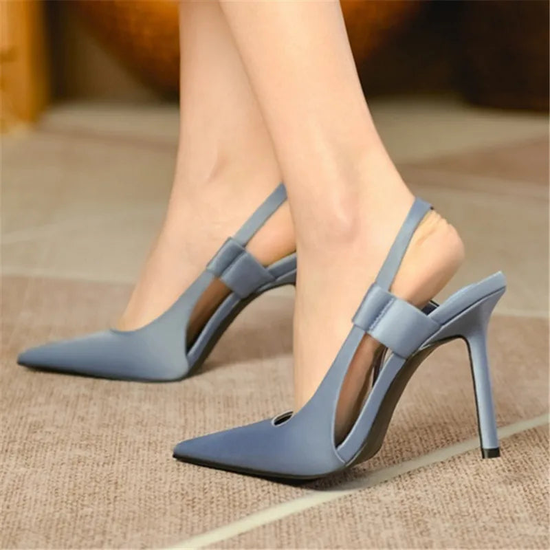 Oulylan New Spring Slingback Pointed Toe Slip on Thin High Heel Shoes